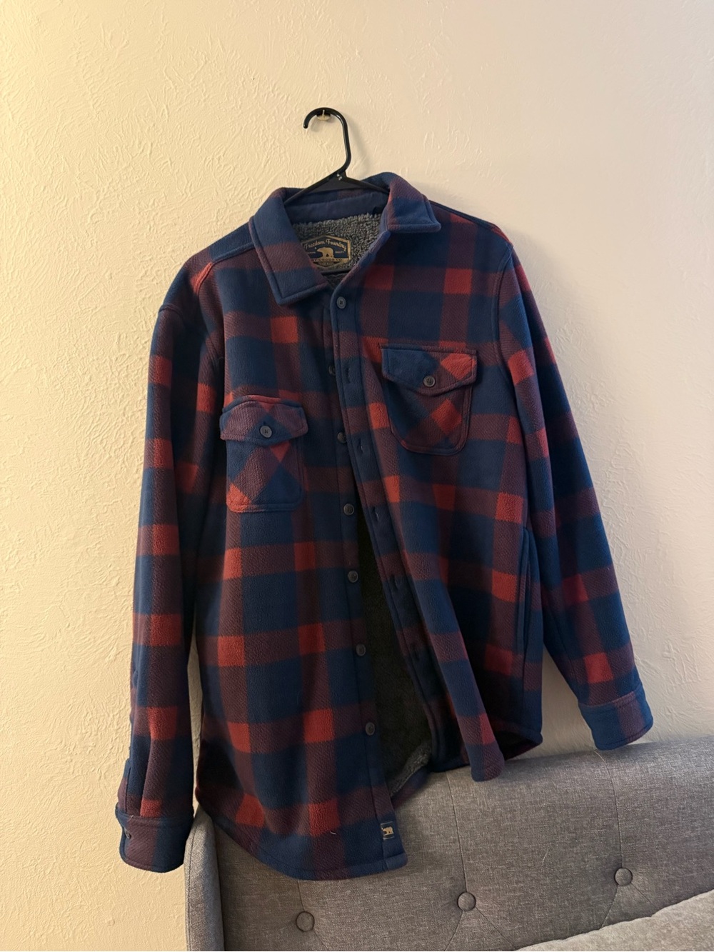 Freedom Foundry Navy & Burgundy Plaid Sherpa-Lined Jacket